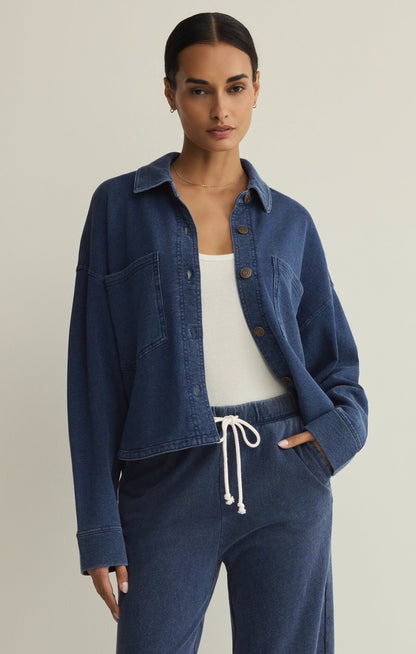 All Day Cropped Knit Denim Jacket