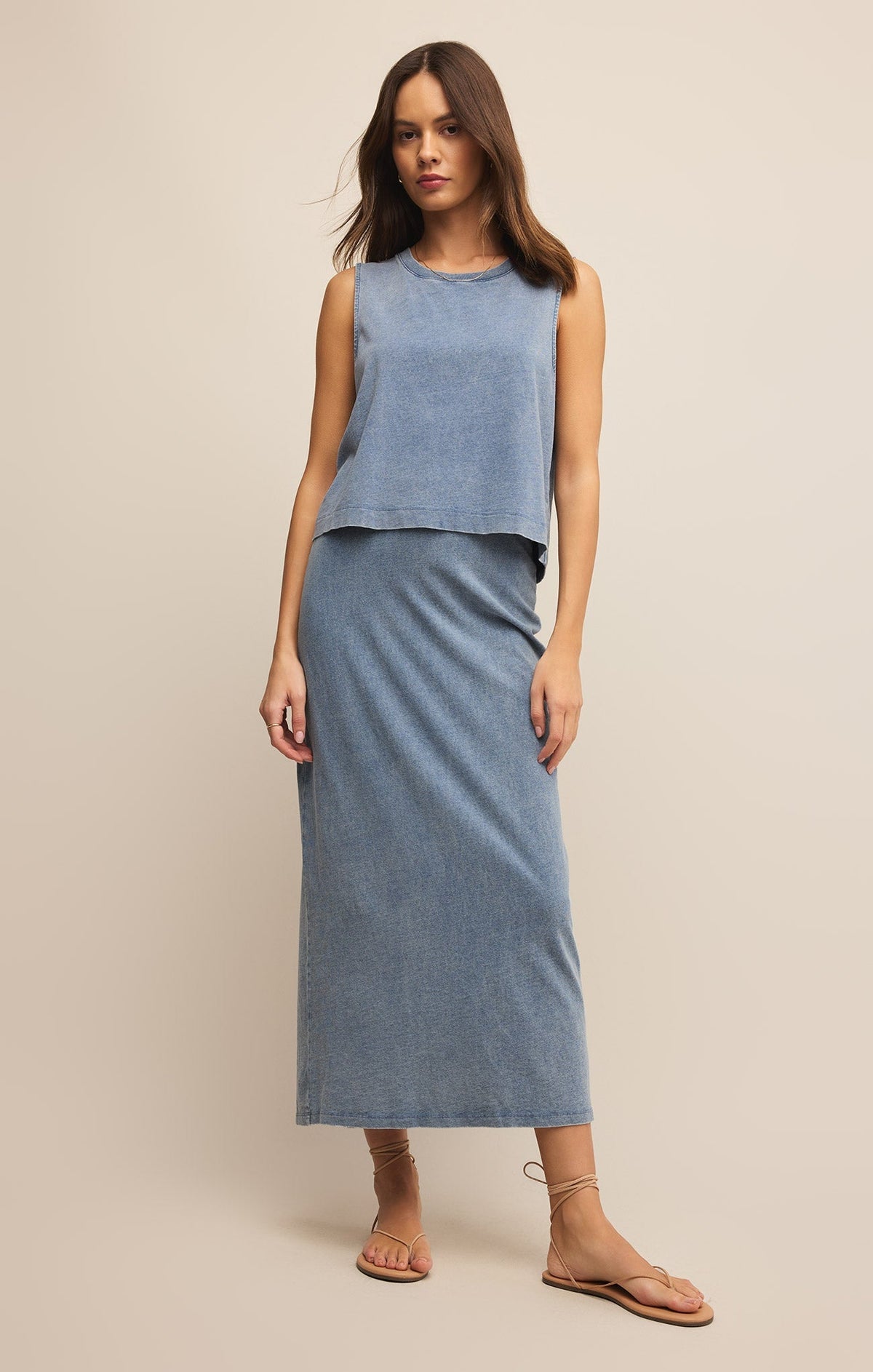 Gail Jersey Denim Midi Skirt