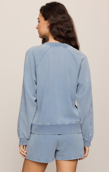 Sport Stripe Boyfriend Knit Denim Sweatshirt