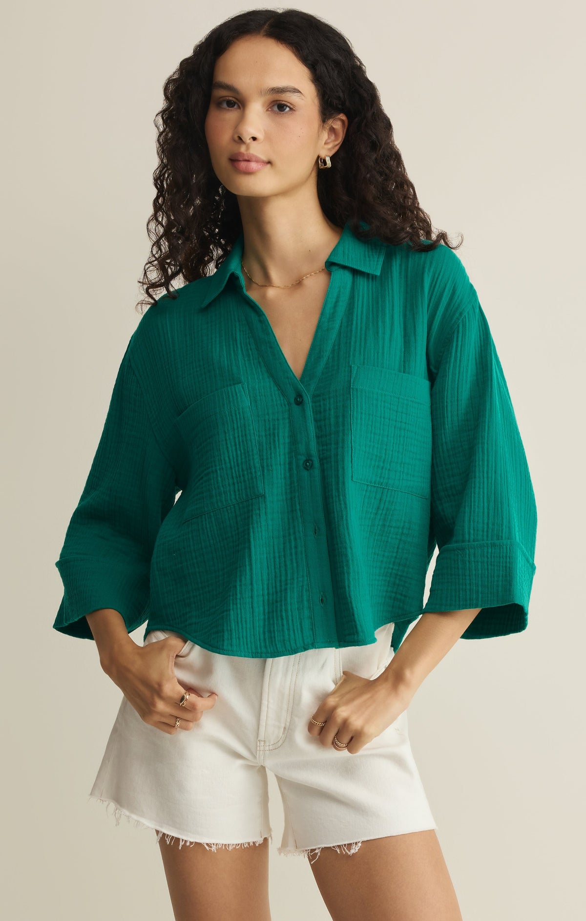 Helena Airy Gauze Button Up