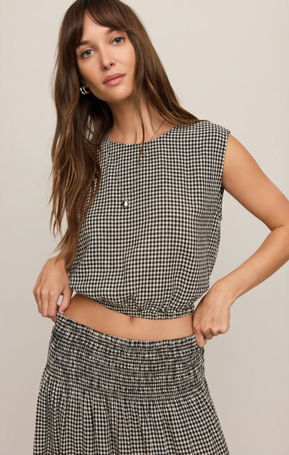 Merit Cropped Gingham Linen Top