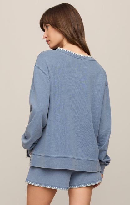Cam Knit Denim Whipstitch Top